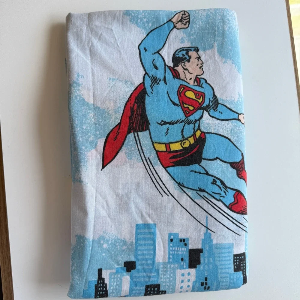 Vintage 1978 Superman Twin Flat Sheet Sears Perma-Prest DC Comics Blue Red